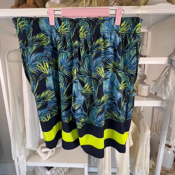 OP Men's size large swim trunks 36/38 blue, chartreuse, floral coastal #2437 - Picture 2 of 9